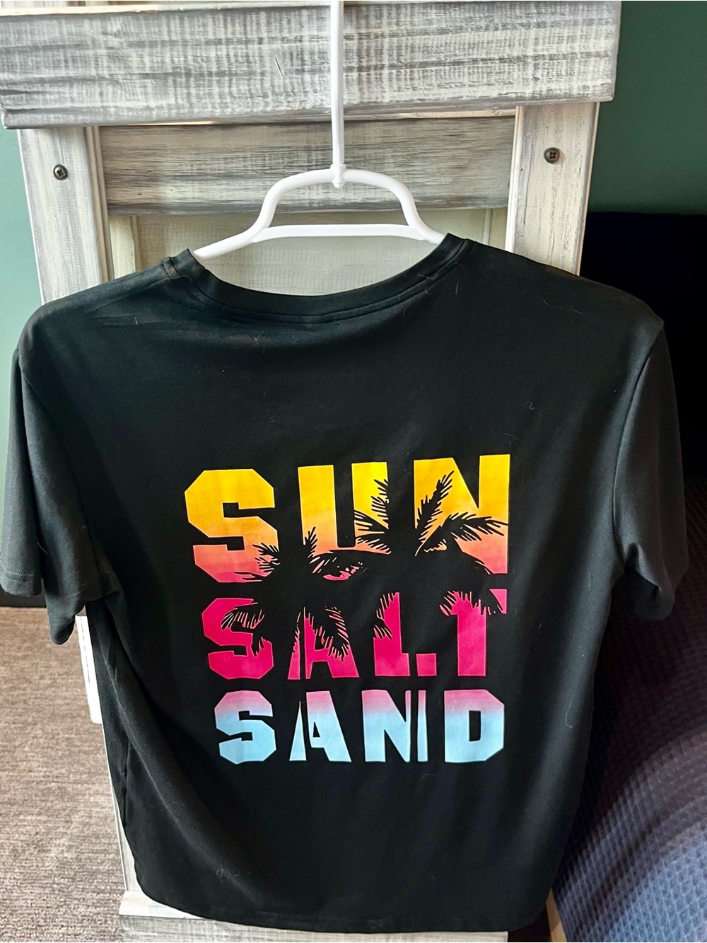 Girls size 11 Black Graphic Tee with Sunset Palm Print